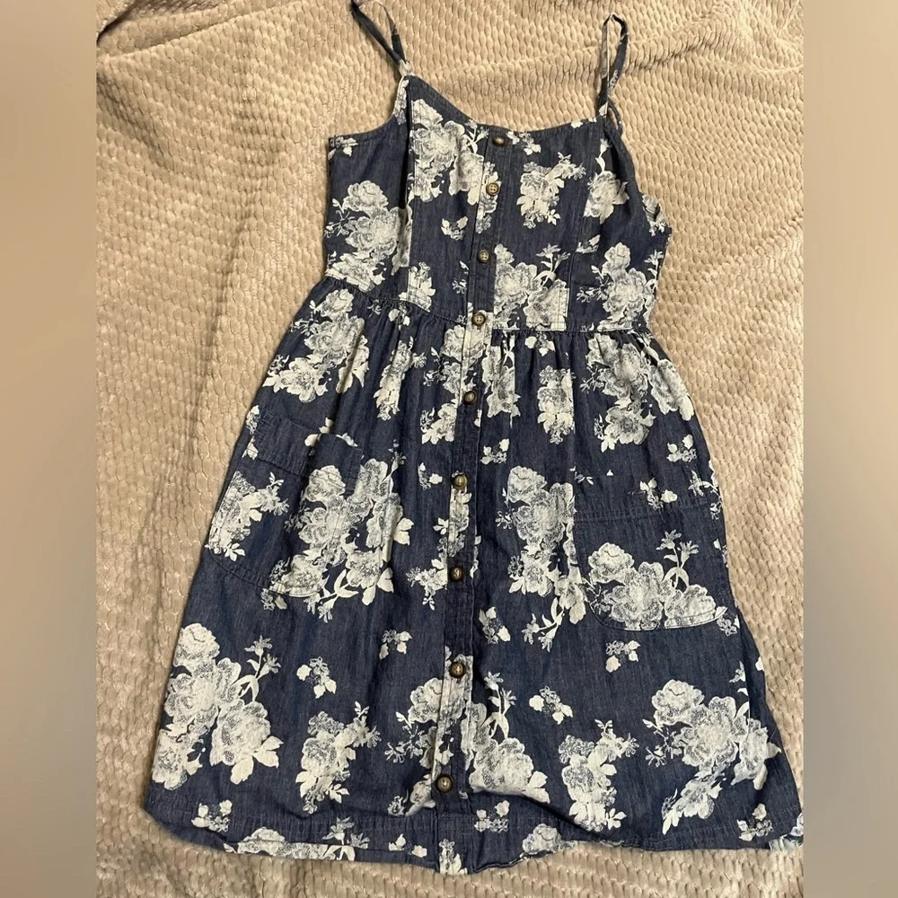 Girls Floral Button-Down Sun Dress Chambray